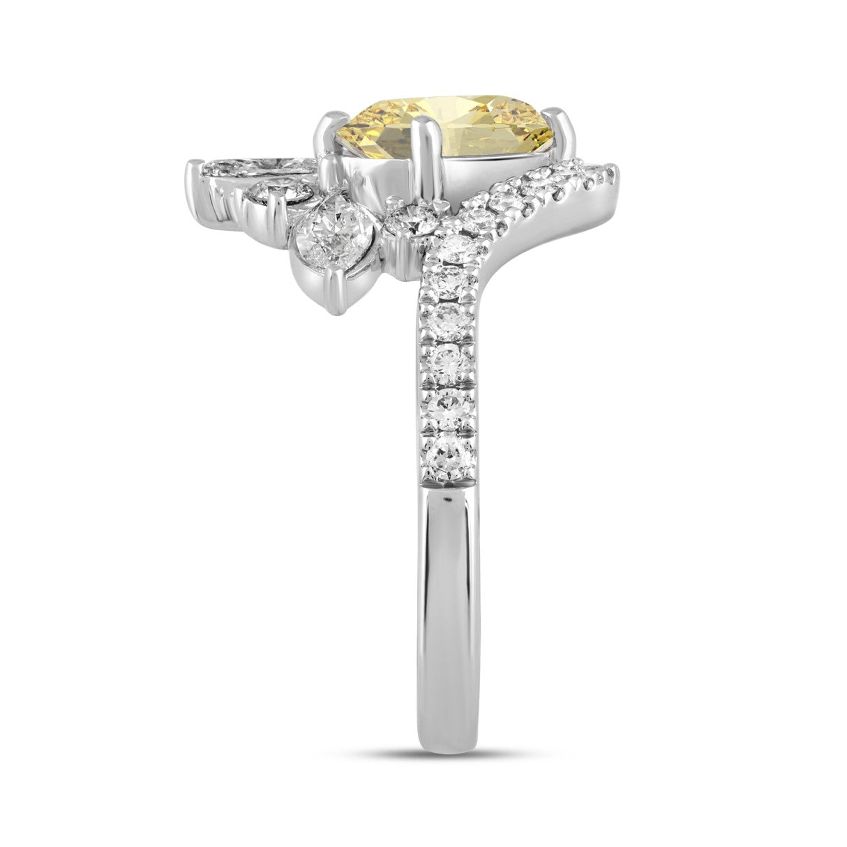 14K WHITE GOLD 2 1/4CT ROUND/MARQUISE/OVAL DIAMOND LADIES RING (CENTER STONE YELLOW OVAL DIAMOND 1 1/2CT)