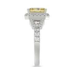 14K WHITE GOLD 2 3/4CT ROUND/BAGUETTE/RADIANT DIAMOND LADIES RING (CENTER STONE YELLOW RADIANT DIAMOND 2CT)