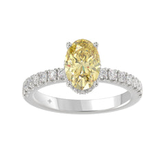 14K WHITE GOLD 2 1/2CT ROUND/YELLOW OVAL DIAMOND LADIES RING (CENTER STONE 2.00CT) 