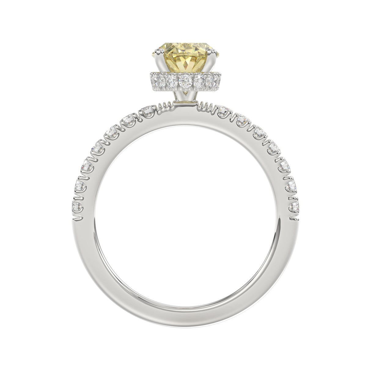 14K WHITE GOLD 2 1/2CT ROUND/YELLOW OVAL DIAMOND LADIES RING (CENTER STONE 2.00CT)
