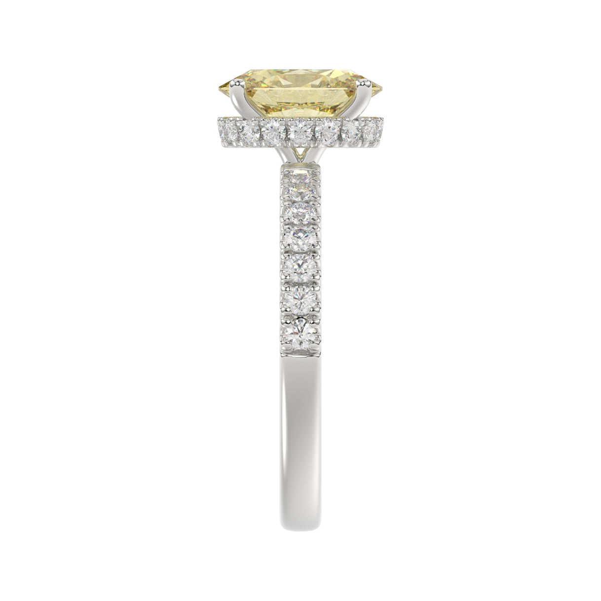 14K WHITE GOLD 2 1/2CT ROUND/YELLOW OVAL DIAMOND LADIES RING (CENTER STONE 2.00CT) 
