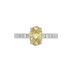 14K WHITE GOLD 2 1/2CT ROUND/YELLOW OVAL DIAMOND LADIES RING (CENTER STONE 2.00CT)