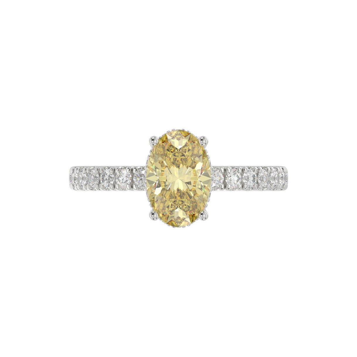 14K WHITE GOLD 2 1/2CT ROUND/YELLOW OVAL DIAMOND LADIES RING (CENTER STONE 2.00CT) 
