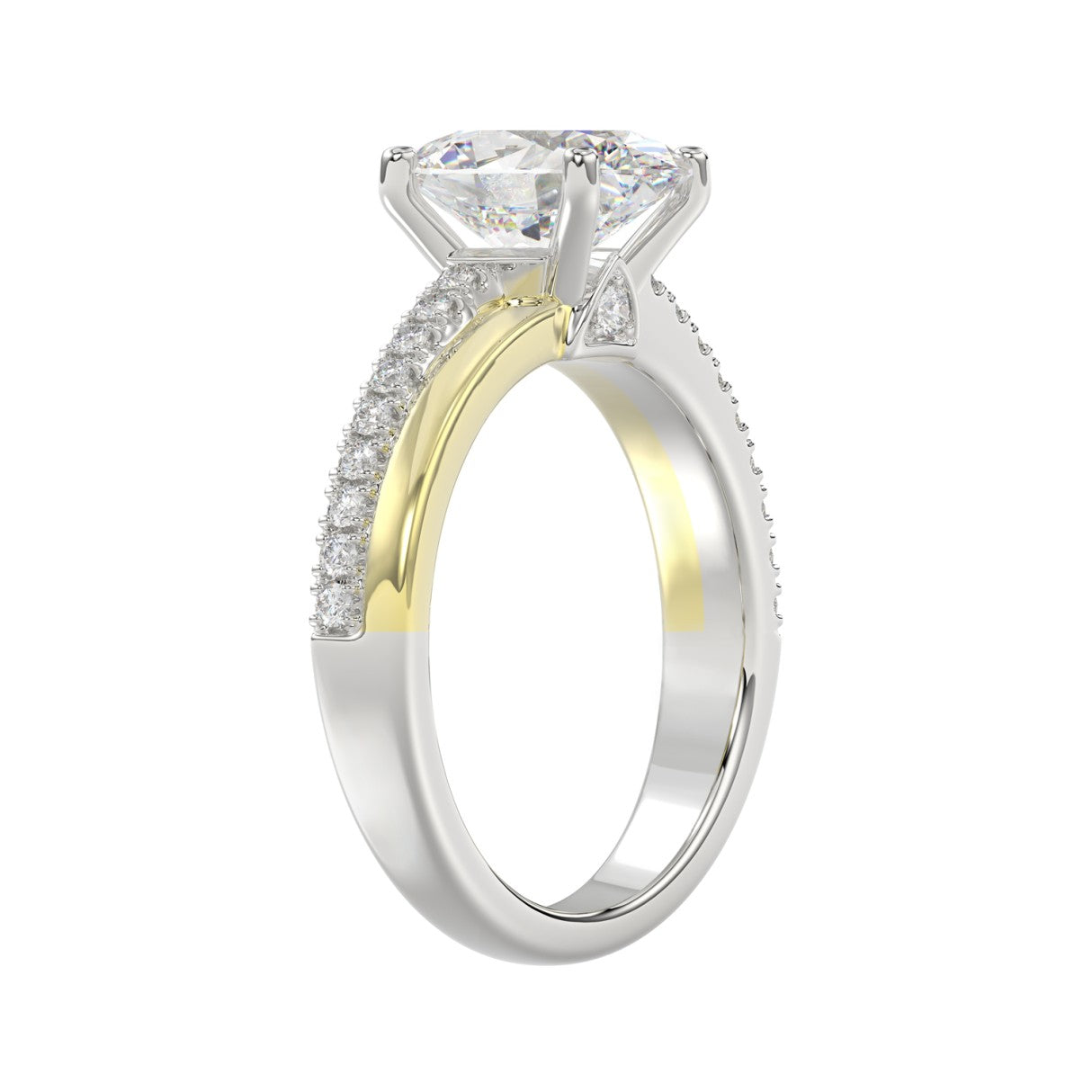 14K WHITE/YELLOW GOLD 2 1/4CT ROUND/OVAL DIAMOIND LADIES RING (CENTER STONE OVAL DIAMOND 2CT)