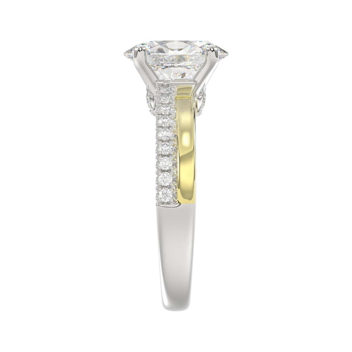 14K WHITE/YELLOW GOLD 2 1/4CT ROUND/OVAL DIAMOIND LADIES RING (CENTER STONE OVAL DIAMOND 2CT)