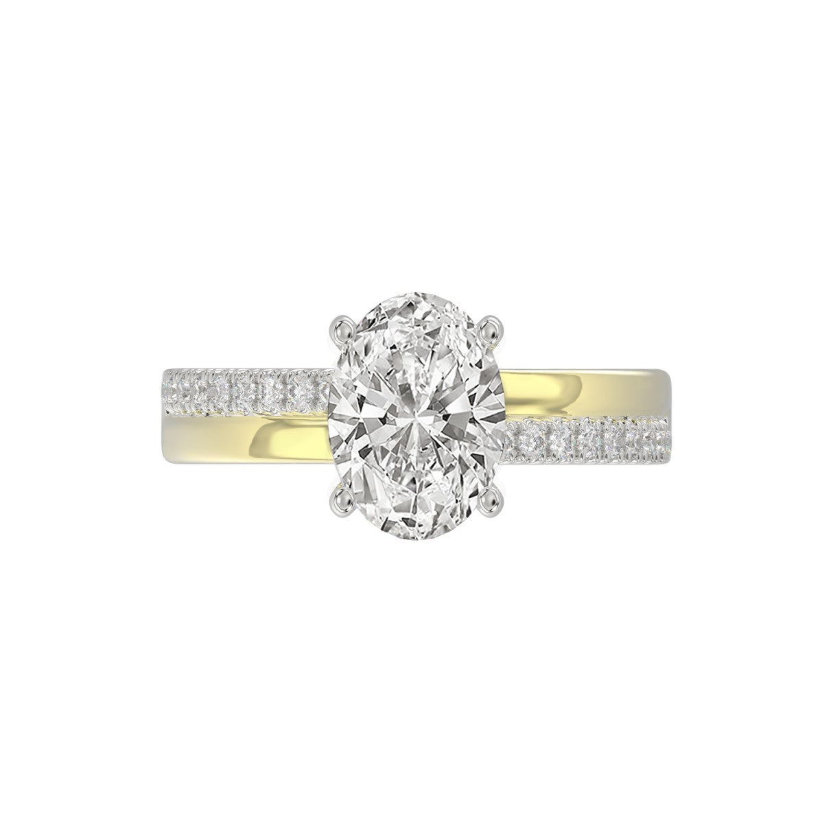 14K WHITE/YELLOW GOLD 2 1/4CT ROUND/OVAL DIAMOIND LADIES RING (CENTER STONE OVAL DIAMOND 2CT)