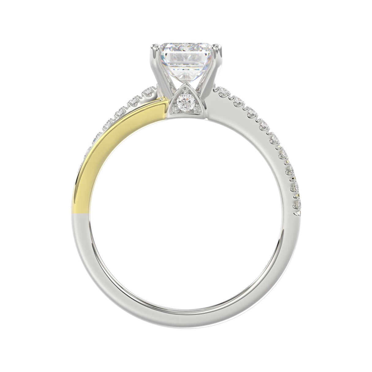 14K WHITE/YELLOW GOLD 2 1/4CT ROUND/EMERALD CUT DIAMOND LADIES RING (CENTER STONE EMERALD CUT DIAMOND 2CT)