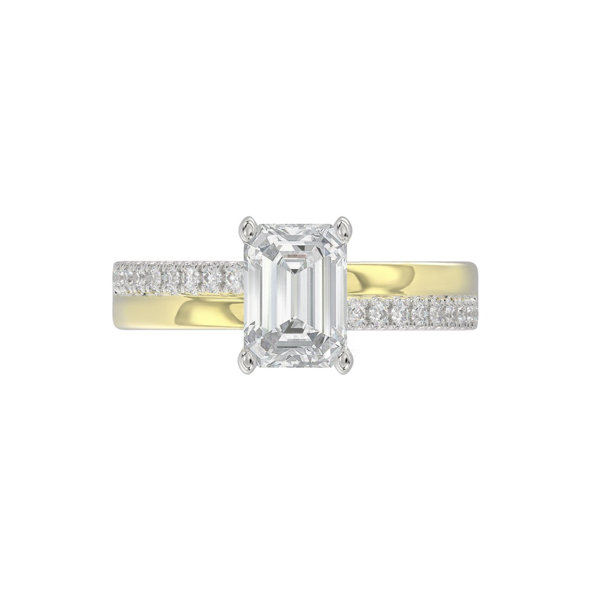 14K WHITE/YELLOW GOLD 2 1/4CT ROUND/EMERALD CUT DIAMOND LADIES RING (CENTER STONE EMERALD CUT DIAMOND 2CT)