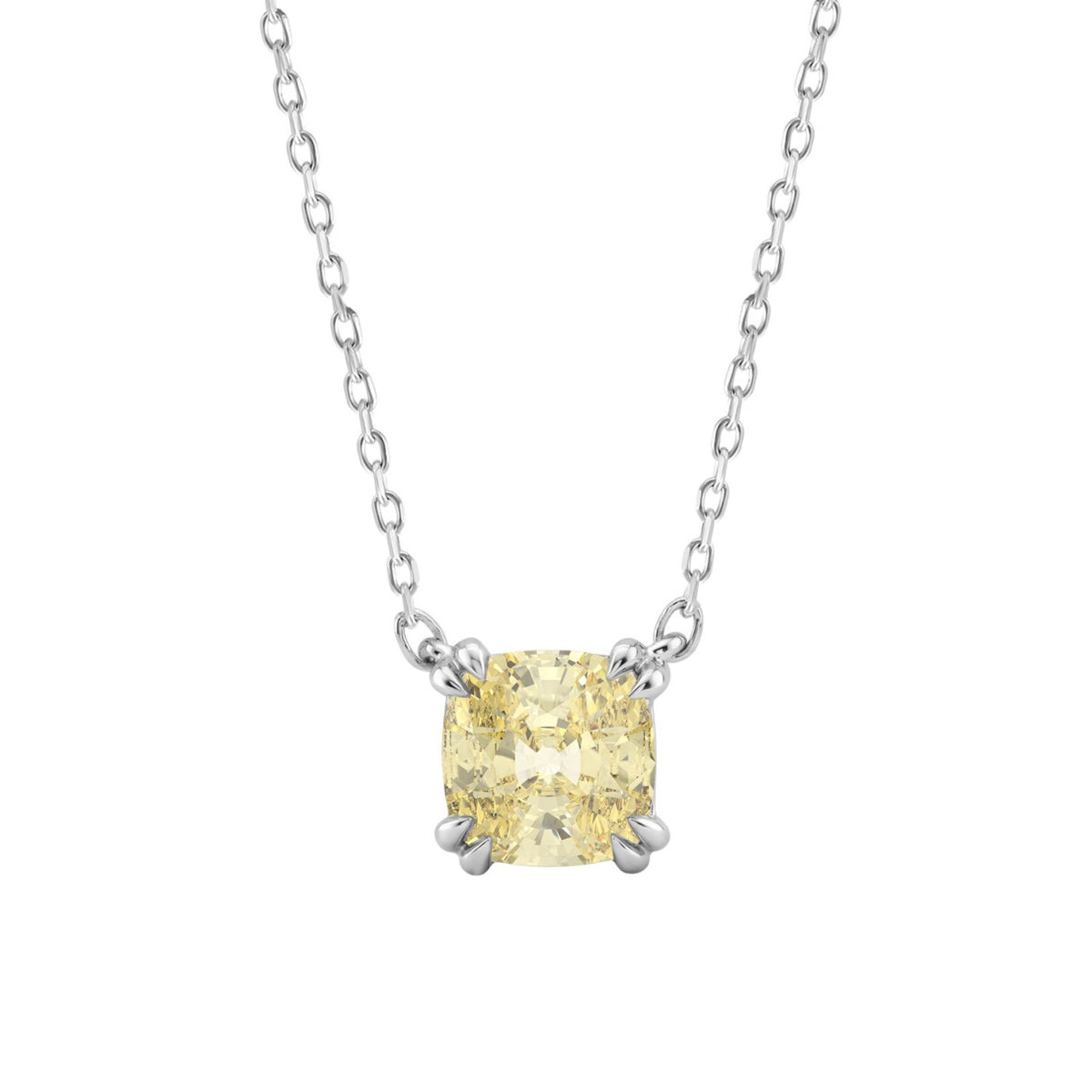14K WHITE GOLD 1.00CT CUSHION YELLOW DIAMOND LADIES PENDANT