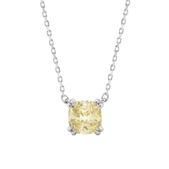 14K WHITE GOLD 1.00CT CUSHION YELLOW DIAMOND LADIES PENDANT