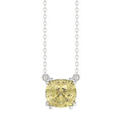 14K WHITE GOLD 1.00CT CUSHION YELLOW DIAMOND LADIES PENDANT