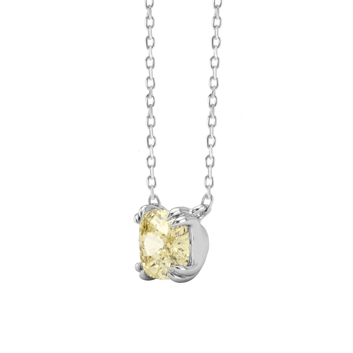 14K WHITE GOLD 1.00CT CUSHION YELLOW DIAMOND LADIES PENDANT