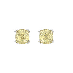 14K WHITE GOLD 2.00CT CUSHION YELLOW DIAMOND LADIES EARRINGS
