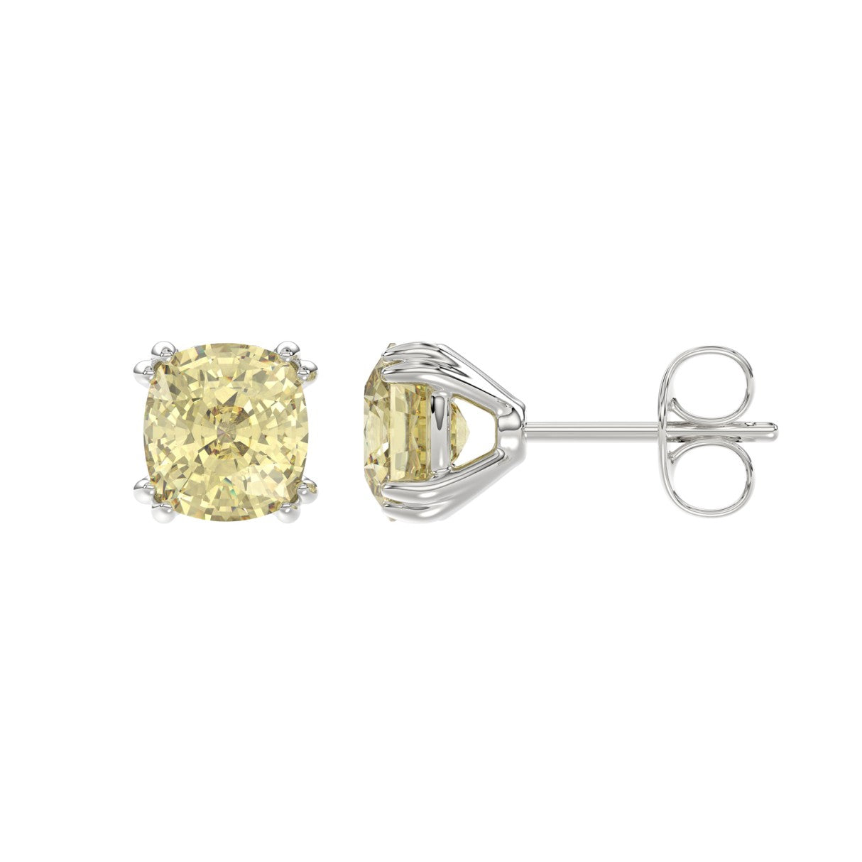 14K WHITE GOLD 2.00CT CUSHION YELLOW DIAMOND LADIES EARRINGS