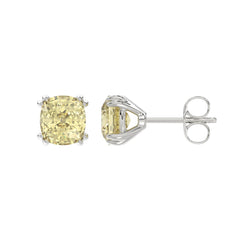 14K WHITE GOLD 2.00CT CUSHION YELLOW DIAMOND LADIES EARRINGS