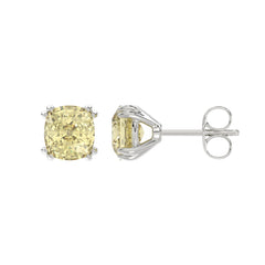 14K WHITE GOLD 2.00CT CUSHION YELLOW DIAMOND LADIES EARRINGS