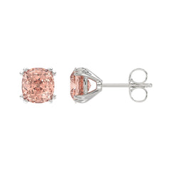 14K WHITE GOLD 2.00CT PINK CUSHION DIAMOND LADIES EARRINGS