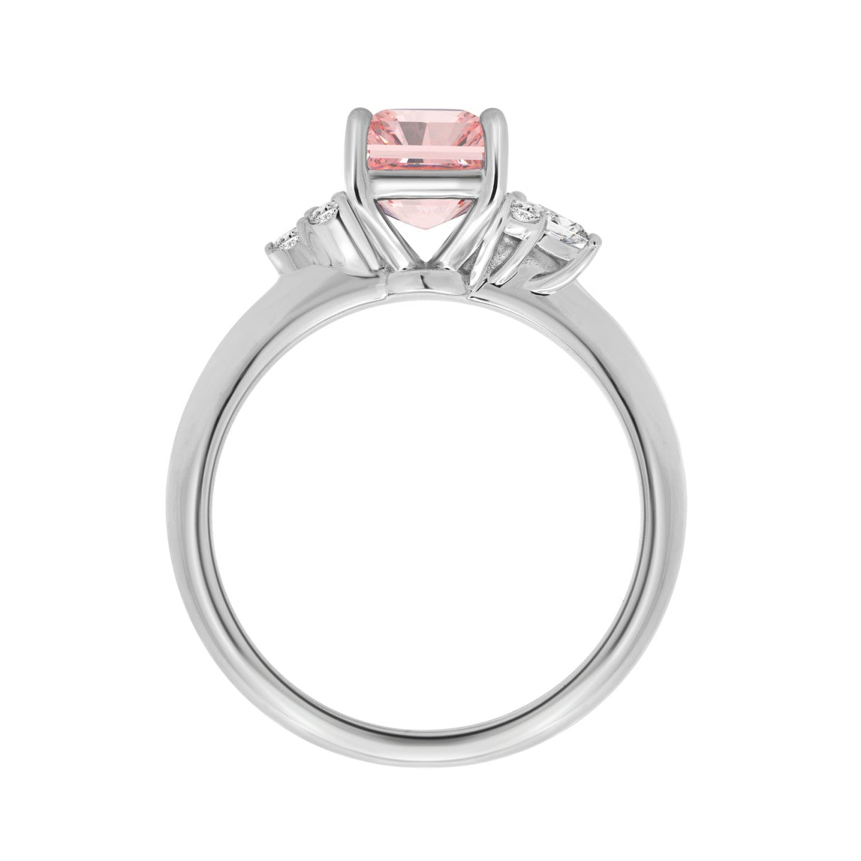 ETERNAL BLUSH COLLECTION 14K WHITE GOLD 2 1/2CT ROUND/MARQUISE/PEAR/PINK RADIANT DIAMOND LADIES RING (CENTER STONE PINK RADIANT DIAMOND 2CT)