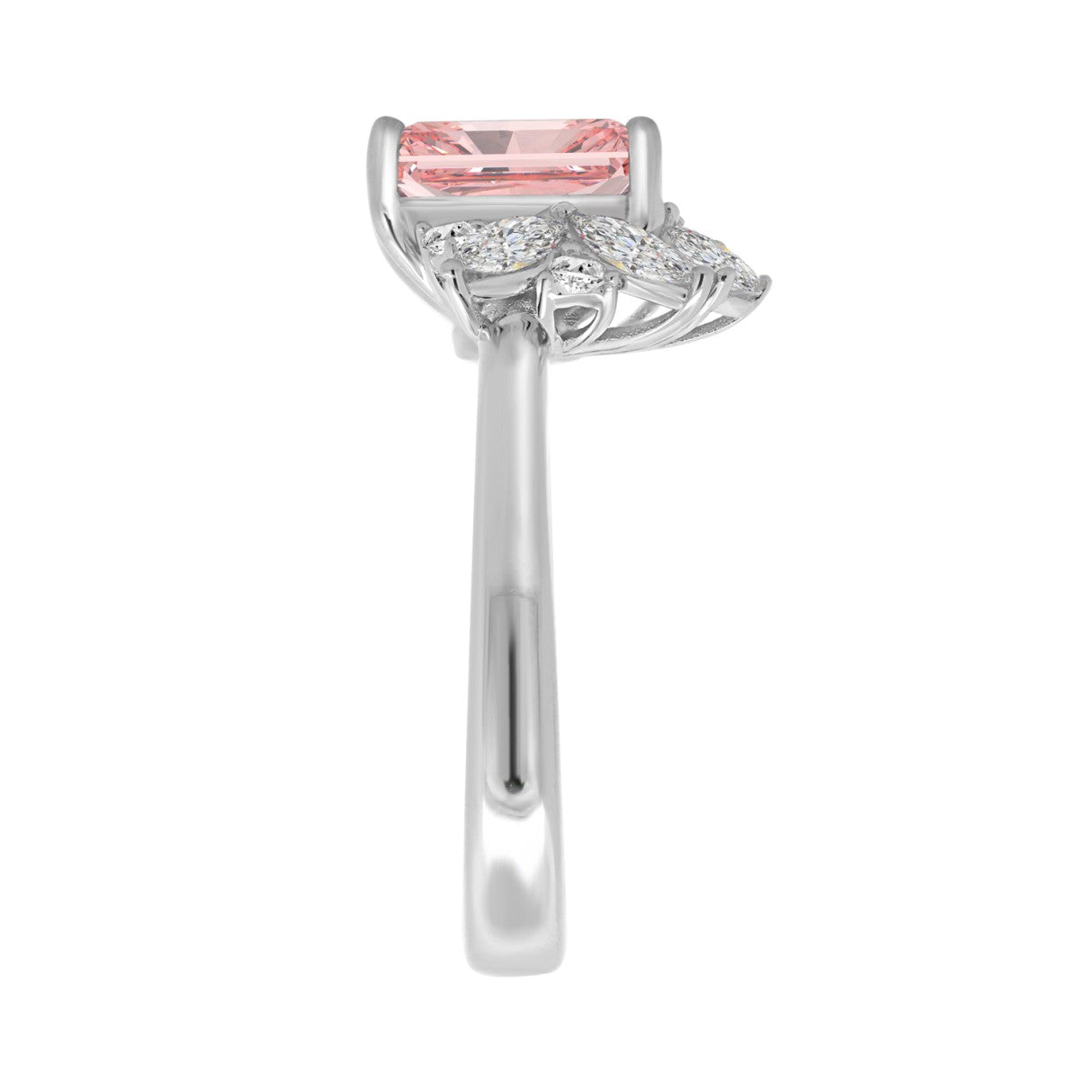 ETERNAL BLUSH COLLECTION 14K WHITE GOLD 2 1/2CT ROUND/MARQUISE/PEAR/PINK RADIANT DIAMOND LADIES RING (CENTER STONE PINK RADIANT DIAMOND 2CT)