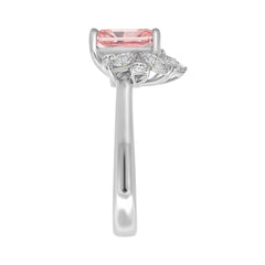 ETERNAL BLUSH COLLECTION 14K WHITE GOLD 2 1/2CT ROUND/MARQUISE/PEAR/PINK RADIANT DIAMOND LADIES RING (CENTER STONE PINK RADIANT DIAMOND 2CT)