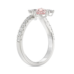 ETERNAL BLUSH COLLECTION 14K WHITE GOLD 1 3/4CT ROUND/PEAR/PINK PEAR DIAMOND LADIES RING (CENTER STONE PINK PEAR DIAMOND 1.00CT)