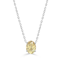 14K WHITE GOLD 1.00CT YELLOW OVAL DIAMOND LADIES NECKLACE