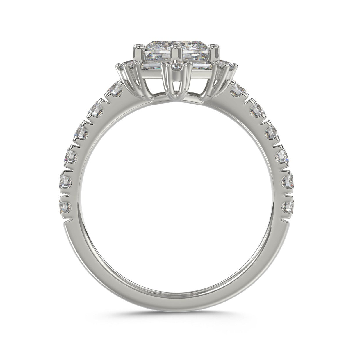 14K WHITE GOLD 1 3/4CT ROUND/BAGUETTE/HEXAGON STEP CUT DIAMOND LADIES RING