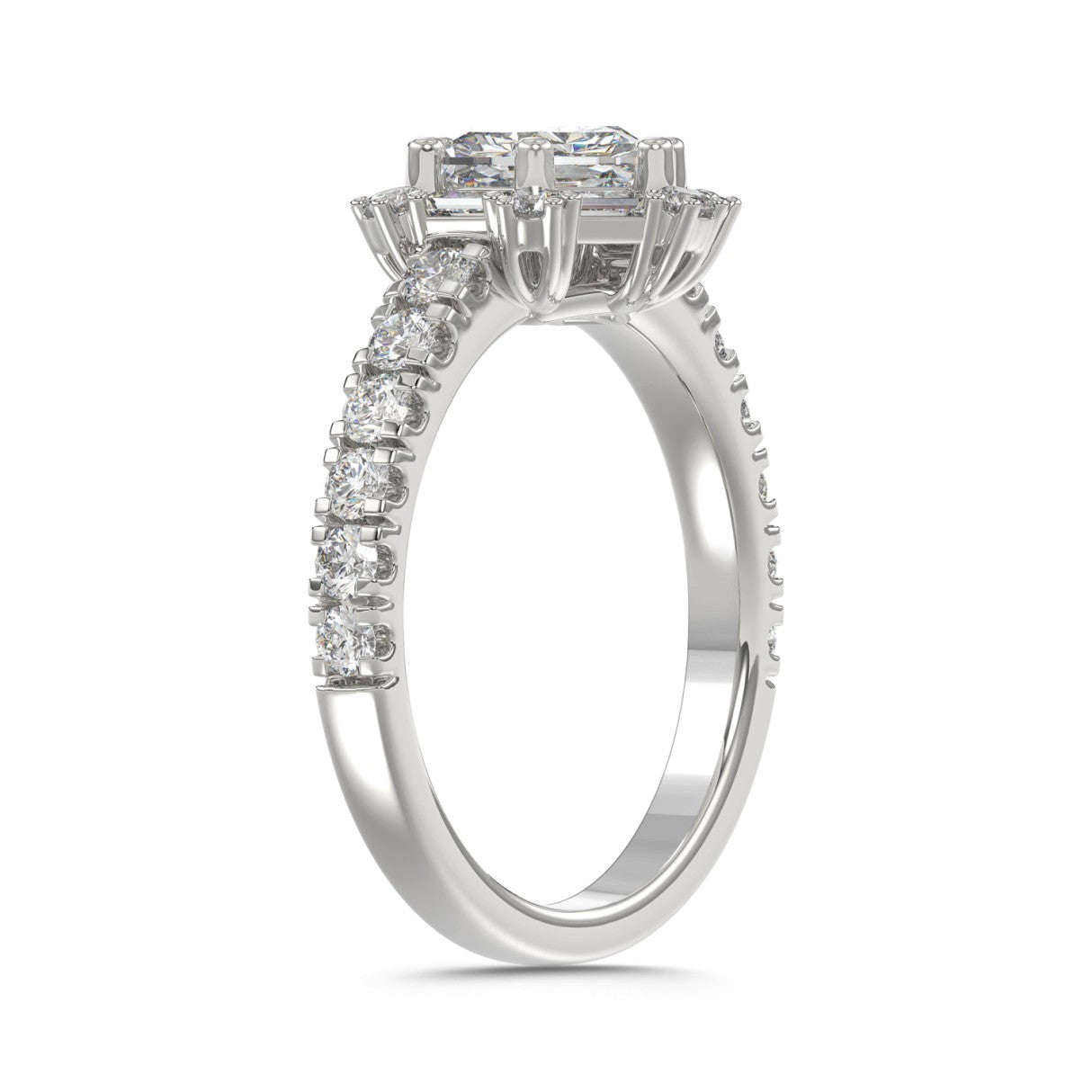 14K WHITE GOLD 1 3/4CT ROUND/BAGUETTE/HEXAGON STEP CUT DIAMOND LADIES RING
