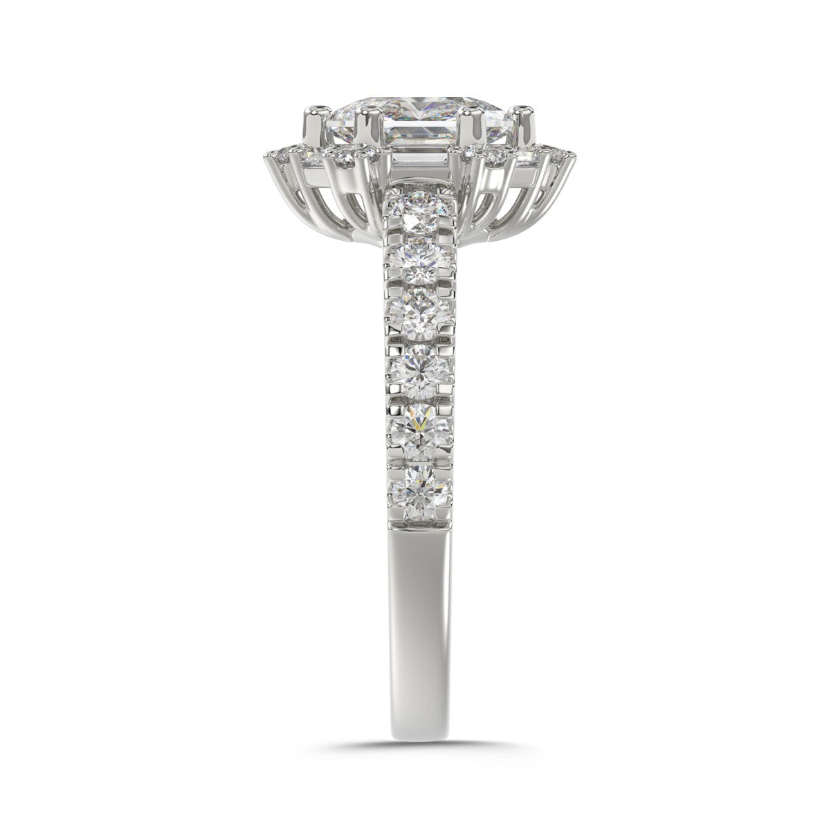 14K WHITE GOLD 1 3/4CT ROUND/BAGUETTE/HEXAGON STEP CUT DIAMOND LADIES RING