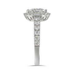 14K WHITE GOLD 1 3/4CT ROUND/BAGUETTE/HEXAGON STEP CUT DIAMOND LADIES RING
