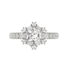 14K WHITE GOLD 1 3/4CT ROUND/BAGUETTE/HEXAGON STEP CUT DIAMOND LADIES RING