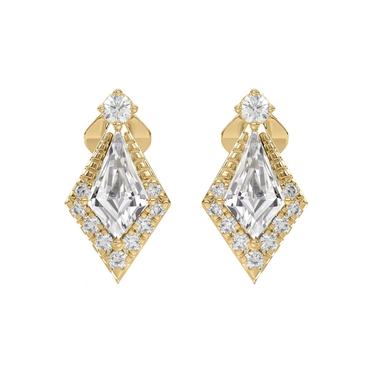 14K YELLOW GOLD 3/4CT ROUND/KITE STEP CUT DIAMOND LADIES EARRINGS