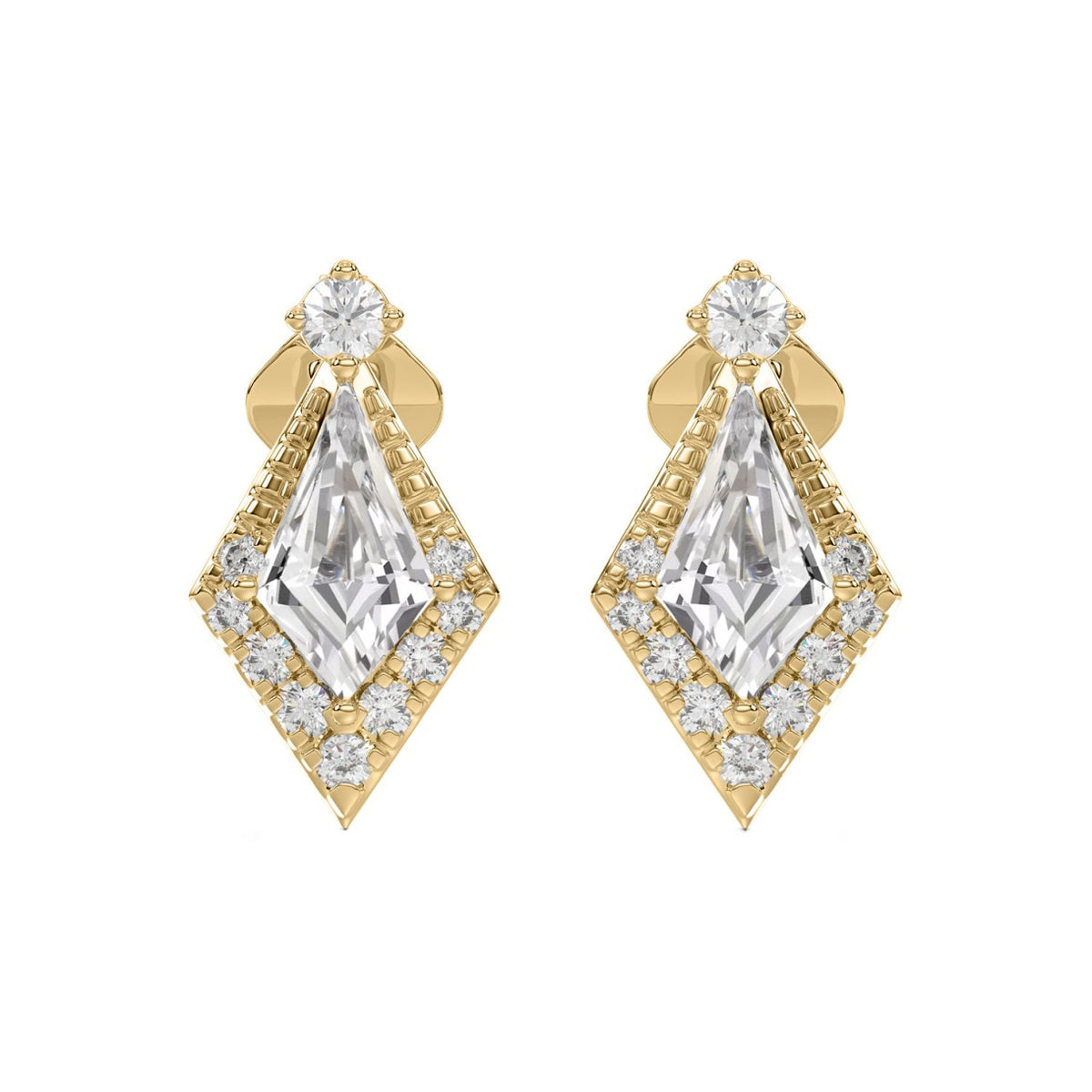 14K YELLOW GOLD 3/4CT ROUND/KITE STEP CUT DIAMOND LADIES EARRINGS