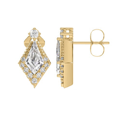 14K YELLOW GOLD 3/4CT ROUND/KITE STEP CUT DIAMOND LADIES EARRINGS
