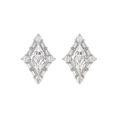 14K WHITE GOLD 1 1/4CT ROUND/BAGUETTE/KITE STEP CUT DIAMOND LADIES EARRINGS
