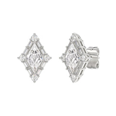 14K WHITE GOLD 1 1/4CT ROUND/BAGUETTE/KITE STEP CUT DIAMOND LADIES EARRINGS