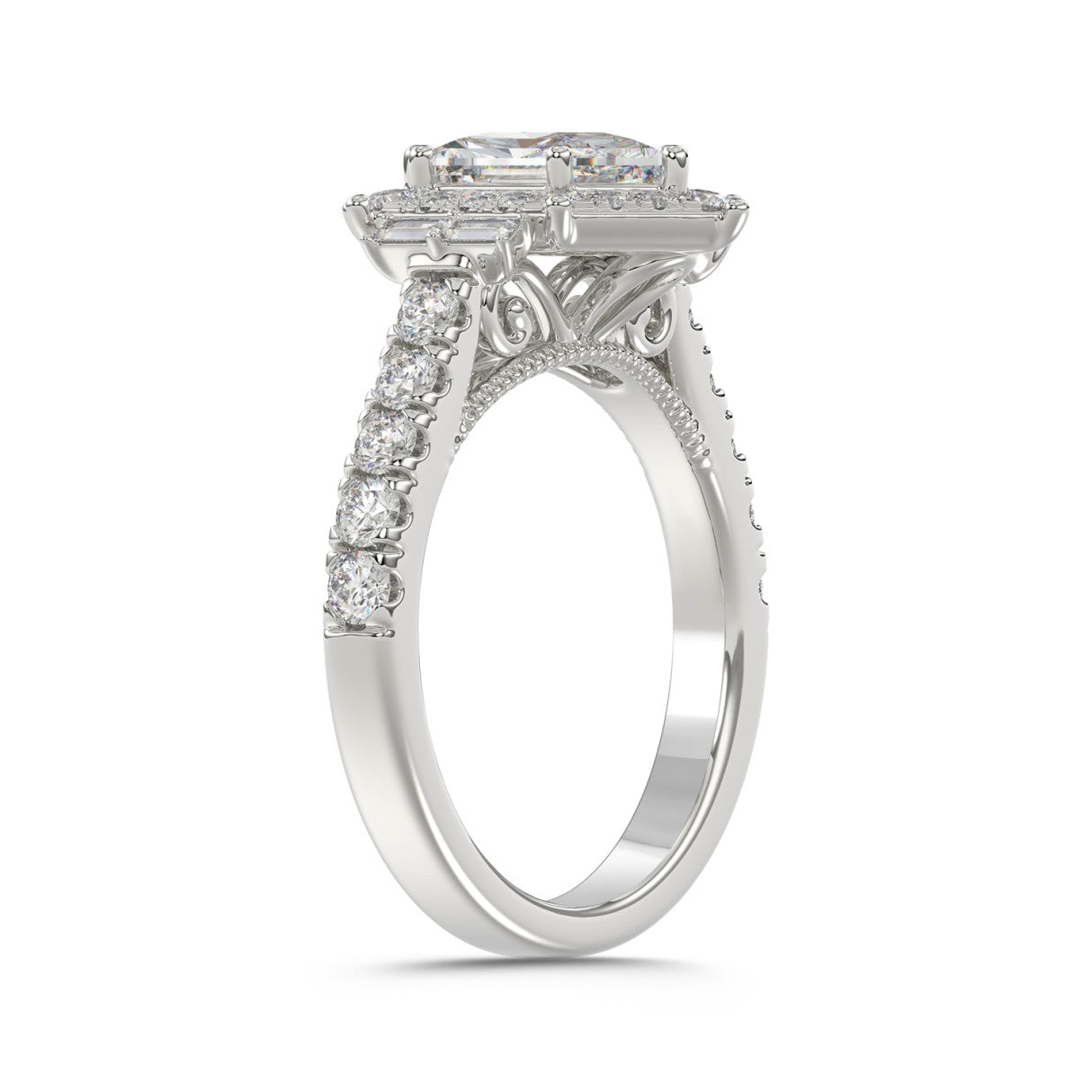 14K WHITE GOLD 2 1/4CT ROUND/BAGUETTE/HEXAGON DIAMOND LADIES RING
