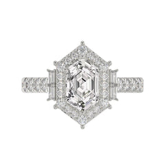 14K WHITE GOLD 2 1/4CT ROUND/BAGUETTE/HEXAGON DIAMOND LADIES RING