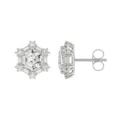 14K WHITE GOLD 1 1/4CT ROUND/BAGUETTE/HEXAGON STEP CUT DIAMOND LADIES EARRINGS