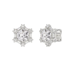 14K WHITE GOLD 1 1/4CT ROUND/BAGUETTE/HEXAGON STEP CUT DIAMOND LADIES EARRINGS