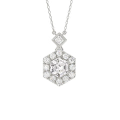 14K WHITE GOLD 1 1/2CT ROUND/HEXAGON DIAMOND LADIES PENDANT