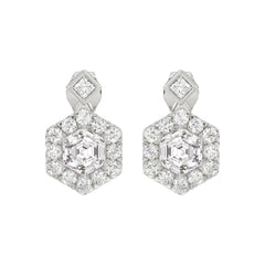 14KWHITE GOLD 2 1/4CT ROUND/HEXAGON STEP CUT DIAMOND LADIES EARRINGS