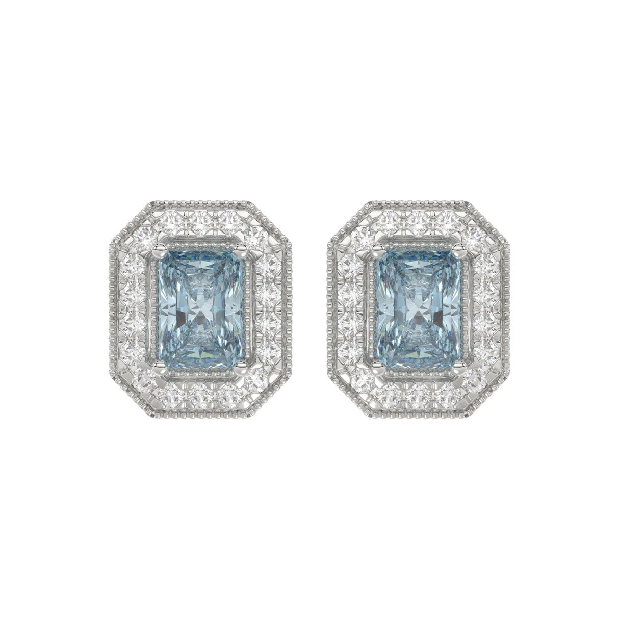 14K WHITE GOLD 1 1/4CT ROUND/BLUE RADIANT DIAMOND LADIES EARRING 