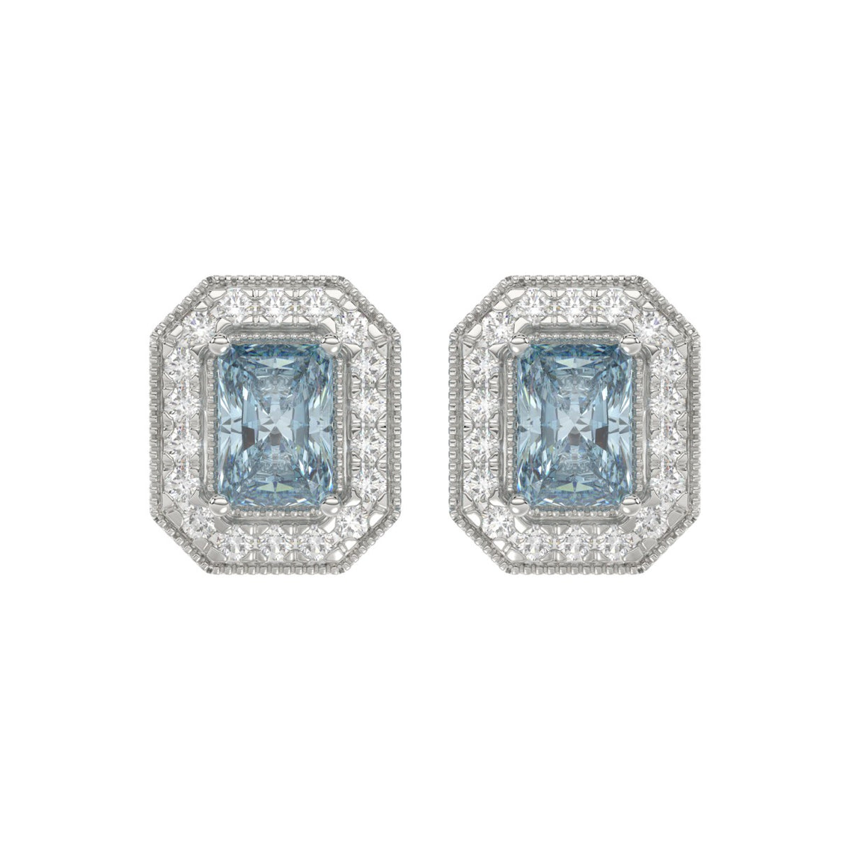 14K WHITE GOLD 1 1/4CT ROUND/BLUE RADIANT DIAMOND LADIES EARRING 