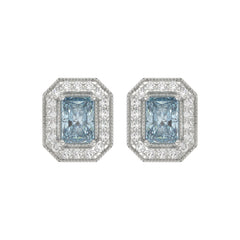 14K WHITE GOLD 1 1/4CT ROUND/BLUE RADIANT DIAMOND LADIES EARRING 