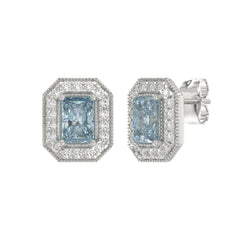 14K WHITE GOLD CRAFTED WITH 18K YELLOW GOLD BACK PLATE 1 1/4CT ROUND/BLUE EMERALD DIAMOND LADIES EARRINGS