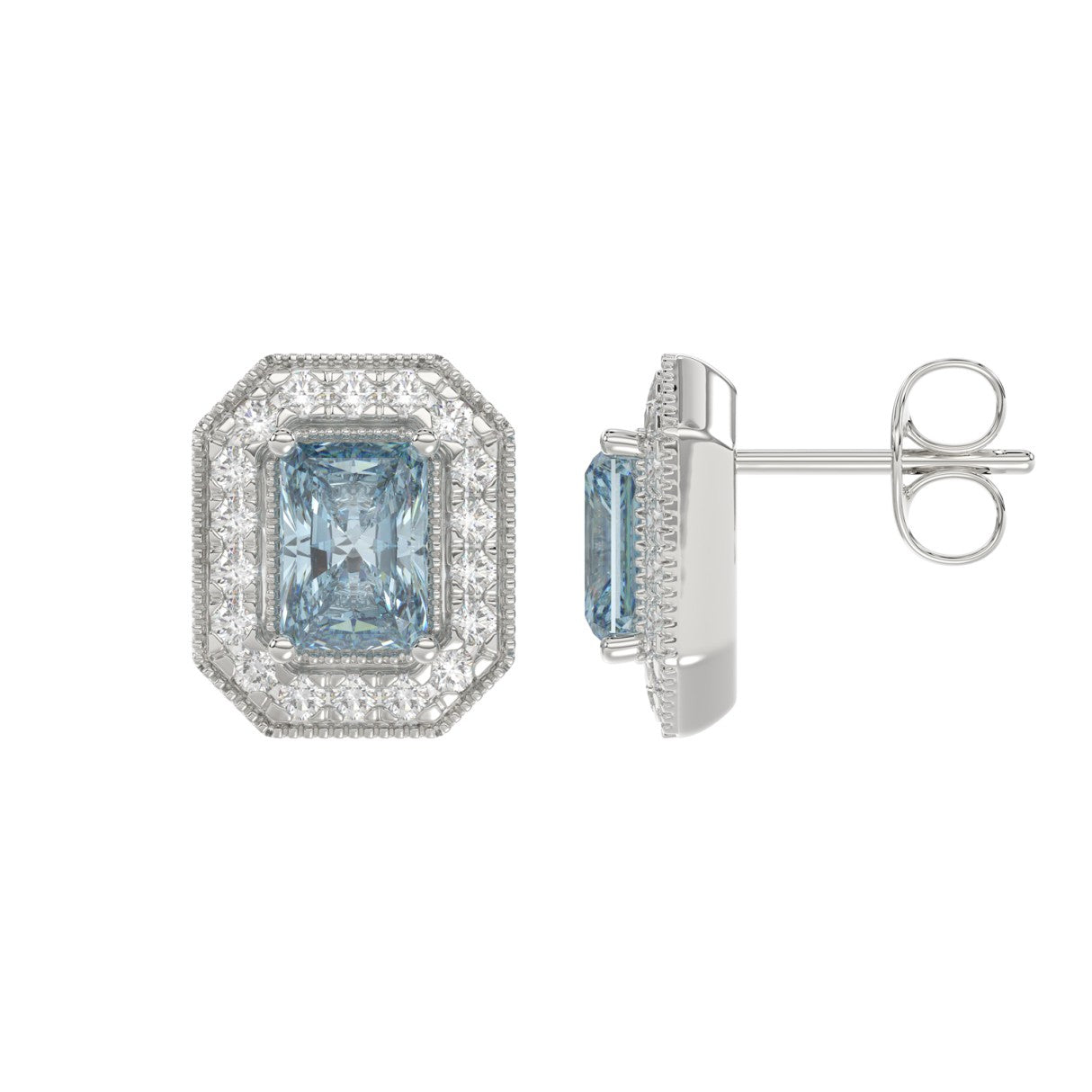 14K WHITE GOLD 1 1/4CT ROUND/BLUE RADIANT DIAMOND LADIES EARRING 