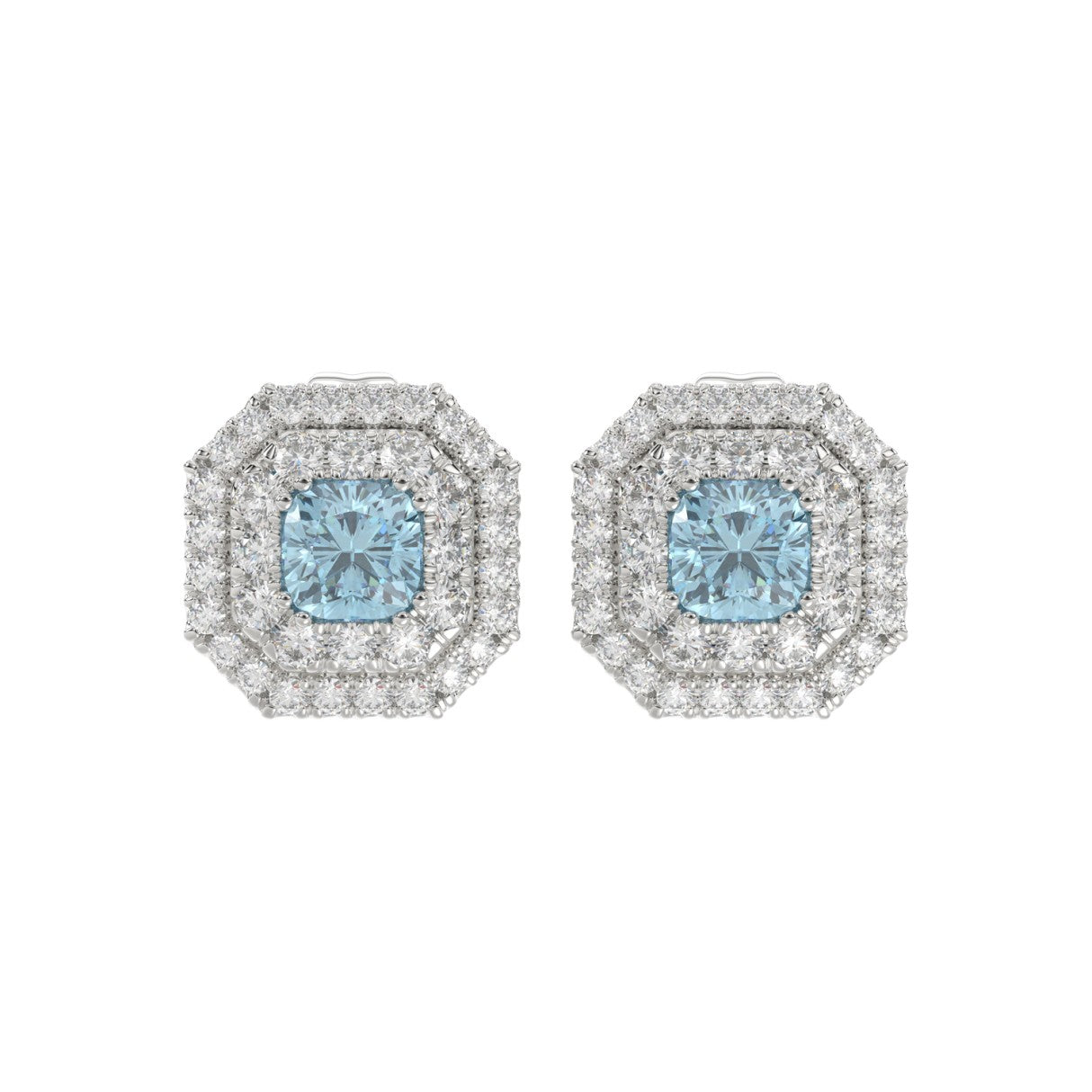 14K WHITE GOLD 1 1/2CT ROUND/BLUE CUSHION DIAMOND LADIES EARRING 