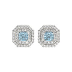 14K WHITE GOLD 1 1/2CT ROUND/BLUE CUSHION DIAMOND LADIES EARRING 