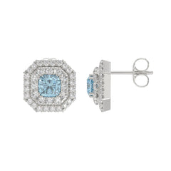 14K WHITE GOLD 1 1/2CT ROUND/BLUE CUSHION DIAMOND LADIES EARRING 